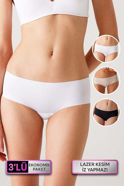 Pierre Cardin Economic Pack of 3 Black-White-Skin 2902 Laser Cut Non-Marking Micro Boxer (Cotton Net)