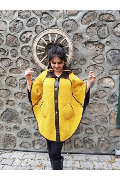 FERGAN معطف نسائي من الصوف الخردل ذو وجهين