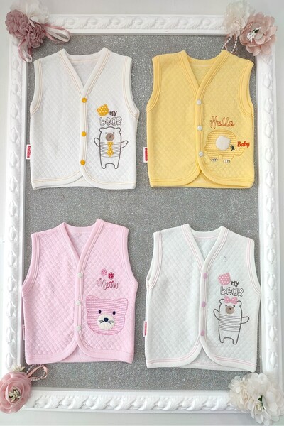 dubi baby Baby Girl Front Snaps Animal Patterned 4-Piece Baby Quilted Vest
