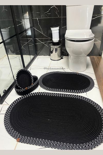 Türkmen Ev Tekstil Σετ μπάνιου από γιούτα Wicker, Σετ χαλάκι μπάνιου, Καλάθι μπάνιου, Χαλάκι πόρτας, σετ καλαθιού, διακόσμηση