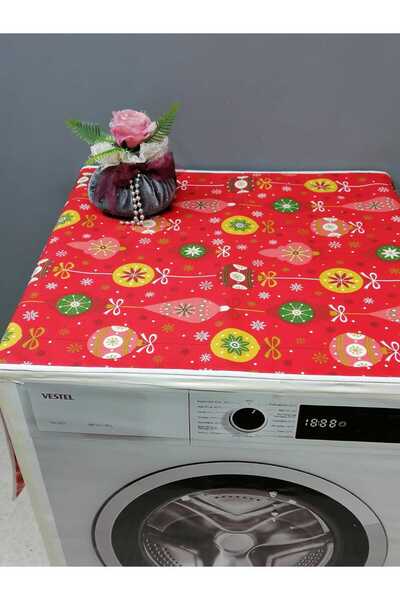 Başak Ev Tekstili RED NEW YEAR PATTERNED DUCK FABRIC WASHING AND DRYER COVER 120X60CM