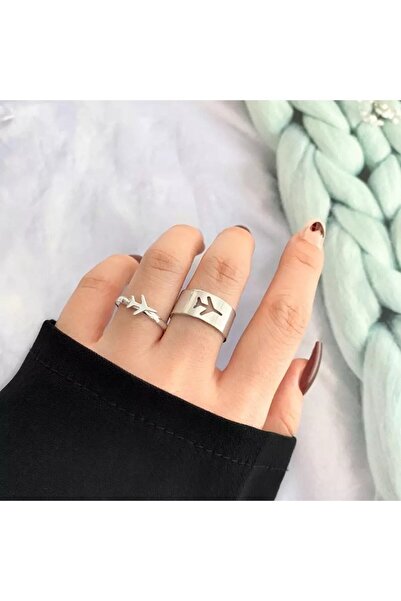 Nida Jewelry 925 Ayar Gümüş Çift Uçak Yüzük