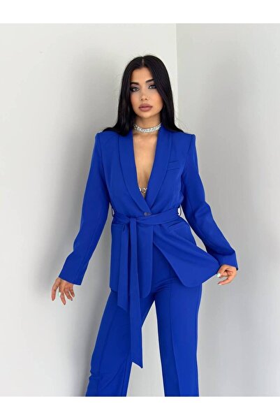 han fashion Megköthető műzsebes öves kendő gallér blézer dzseki csőláb rugalmas nadrág öltöny