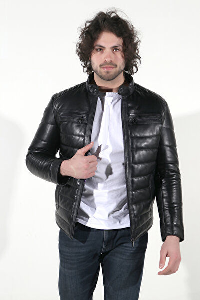 WOOG DERİ Alfa Model Erkek Siyah Hakiki Deri Mont