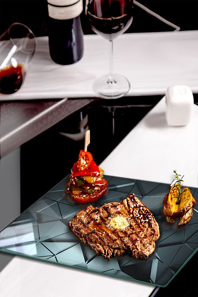 Decorita Set of 2| Glass Plate - Breakfast Plate - Cake Plate| Anthracite Crystal| 29cm X 34cm