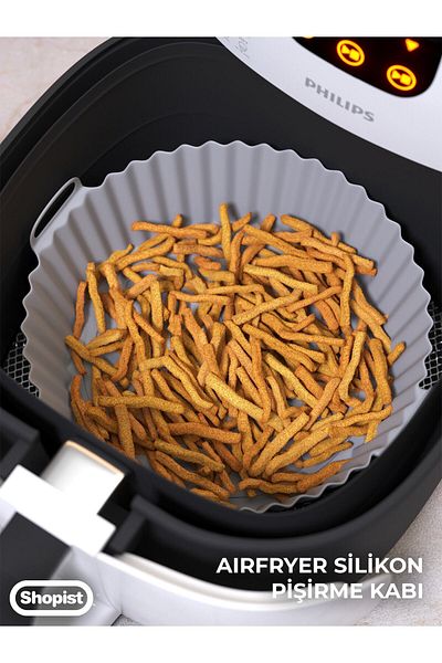 SHOPİST Gray Airfryer Silicone Baking Dish 20x5 Cm Bpa Free Airfryer Baking Paper Accessory Mold