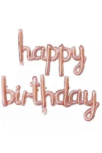 aşkın concept Happy Birthday Handwritten Foil Balloon Rose Gold