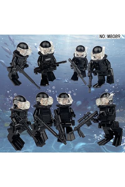 marimari Lego Compatible 8-Piece Swat Sailor Sat Police Set with Swat Boat