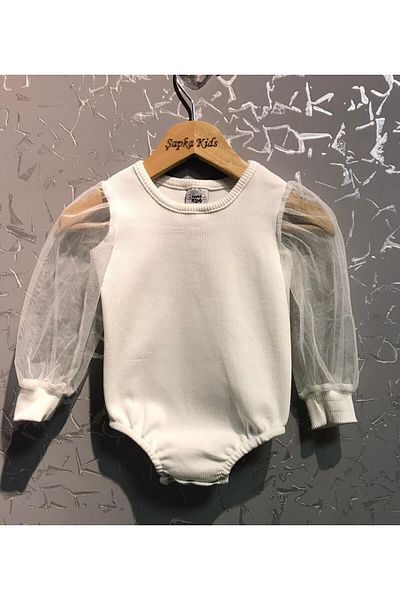 ŞAPKAKİDS Baby Girl Ribbed Sleeves Tulle Single Top
