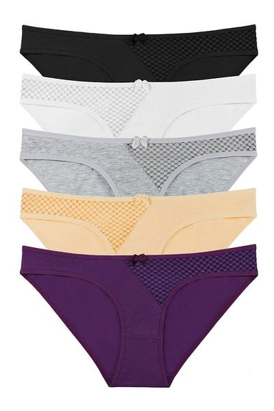 Sensu Women's Cotton Lace Detailed 5-Piece Slip Panties - Kts2072