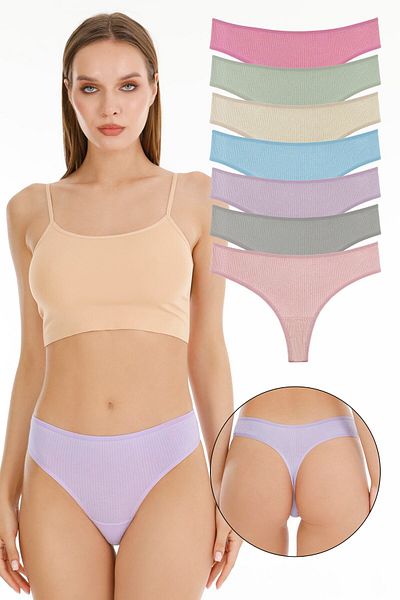 Sensu Women's Ribbed Brazilian Thong 7 Pack Set