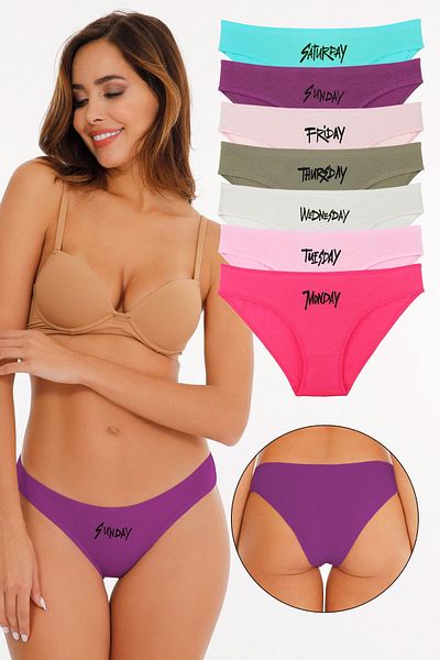 Sensu Pachet de 7 chiloți slip bikini cu imprimeu de zi pentru femei