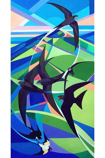 MARCEL SANAT Blue Green Pattern Birds Marcel Art Diamond Mosaic Painting 28X53Cm