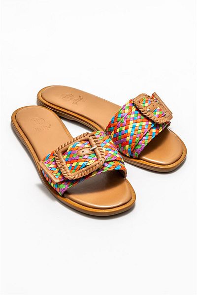 Elle Shoes Tan Leather Women's Slippers