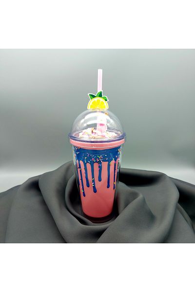 KRD Home Milk shake look double wall cup with straw flask Drinking Bowl 500 ML