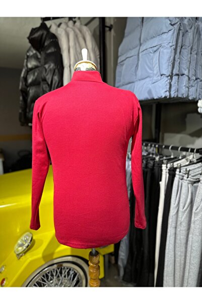 NetsaTekstil Red Long Sleeve Half-Necked Turtleneck Lycra Combed Cotton Bodysuit