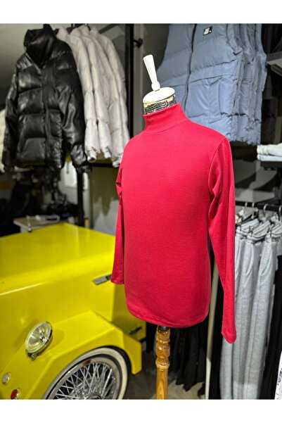 NetsaTekstil Red Long Sleeve Half-Necked Turtleneck Lycra Combed Cotton Bodysuit