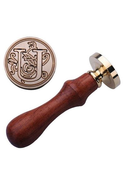Jinserta Retro Letter Seal Stamp Letter U + 30 Pieces of Seal Candle + Melting Spoon