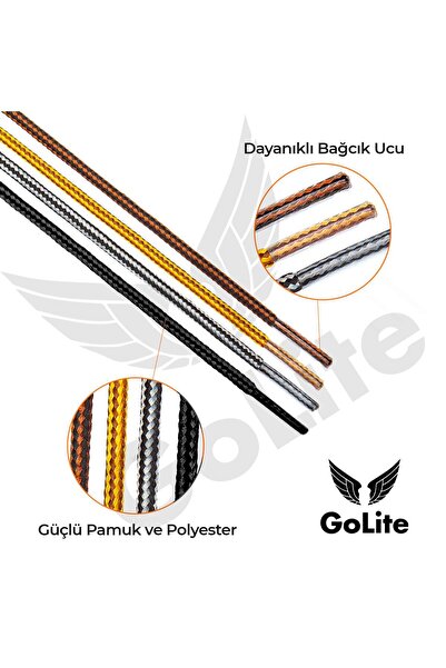 GoLite 120 Cm Gri-siyah Bot Bağcığı, Ayakkabı Bağcığı, Fitilli Bot Bağcık, Ayakkabı Aksesuarı - 1 Çift