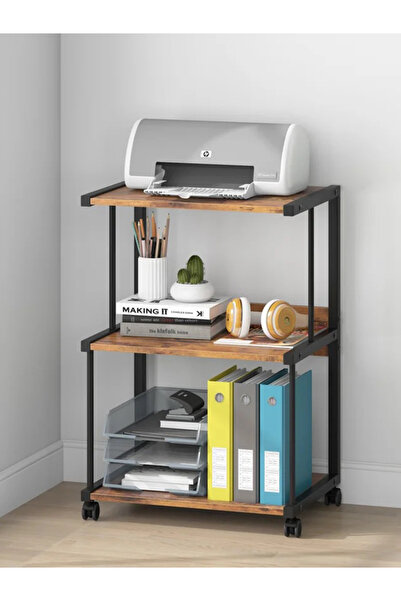 servetavcı Raflı Yazıcı Sehpası - Atlantik Çam 45x30 (Frenli Tekerli)