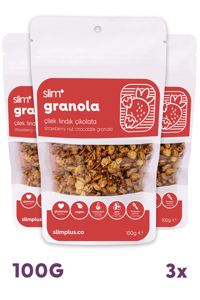 slimplus 3 Paket Çikolata Çilek Fındık Glutensiz İlave Şekersiz Vegan Granola...