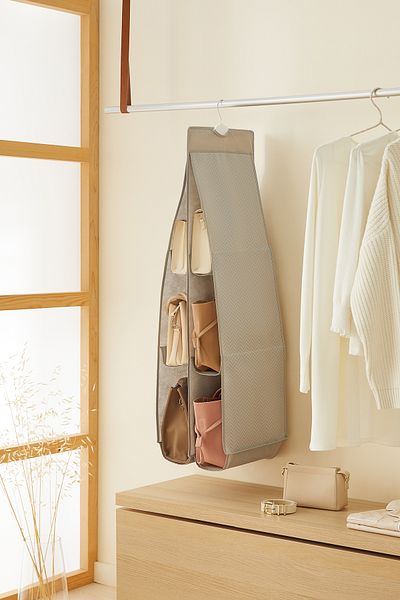 Ocean Home Textile Gray 6-Compartment Hanging In-Cabinet Bag Organizer 30x97