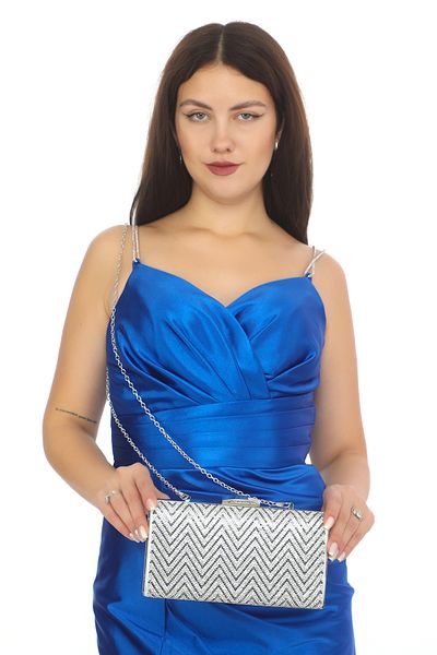 womenacs Γυναικείο ασημί Zik Zak Stone βραδινό φόρεμα Clutch Portfolio Χέρι νυχτερινή τσάντα αρραβώνων γάμου 357