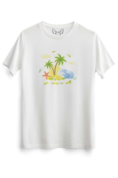 Alfa Tshirt Palm Tree Picture Printed Children's White T-shirt