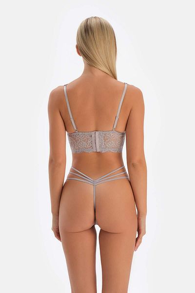 Dagi Hellgraues Spitzen-String-Höschen