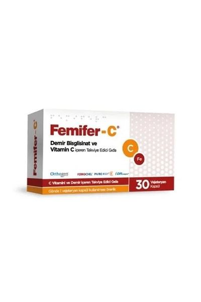 Orthogen Femifer-C 30 Vegetarian Food Supplement Capsules Containing Iron and Vitamin C