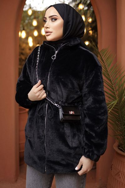 InStyle Λούτρινο παλτό Tunnel Lace-up Lace-up Lined - Μαύρο