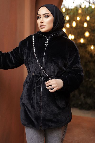 InStyle Λούτρινο παλτό Tunnel Lace-up Lace-up Lined - Μαύρο