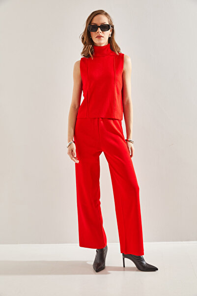 Bianco Lucci Women's Short Sleeve Blouse Knitwear Top and Bottom Set