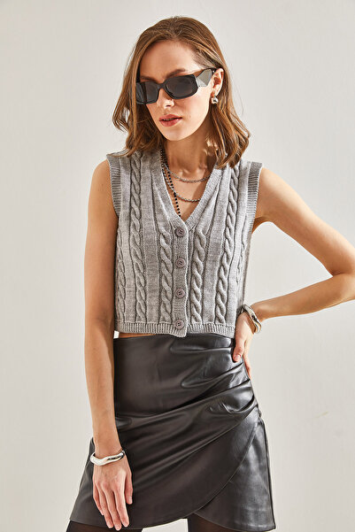 Bianco Lucci Γυναικείο πλεκτό γιλέκο με μαλλιά