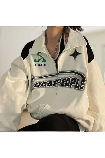 Köstebek Unisex White Locapeople Printed Thick Fabric Jacket