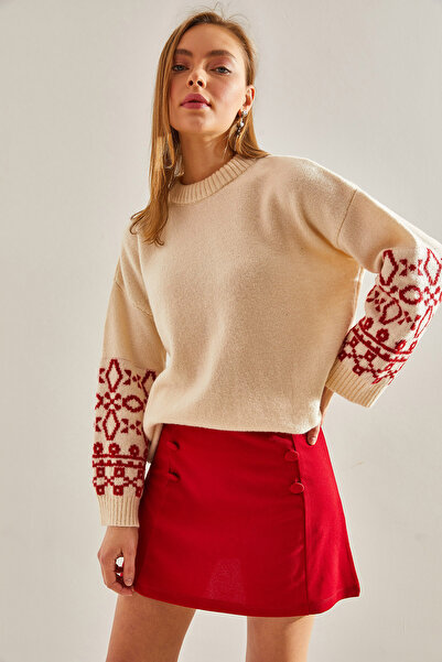 Bianco Lucci Dámský svetr svetr se vzorovanými rukávy