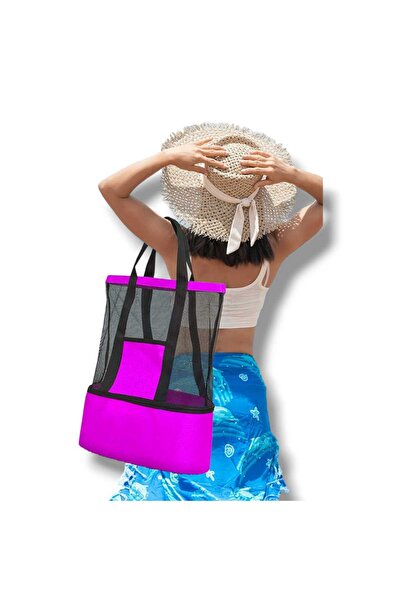 OKAVANGO Pink Round Strap Beach Bag, Mega Size Sand-Repellent Perforated Mesh...