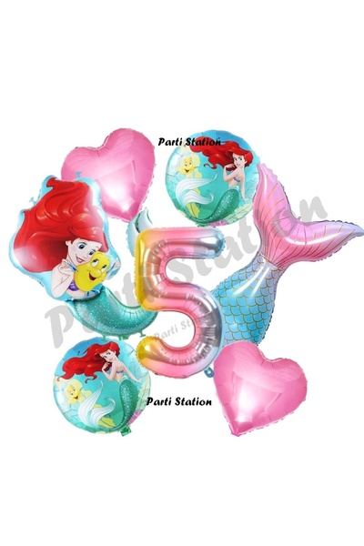 Parti Station Küçük Deniz Kızı Ariel 5 Yaş Balon Set Little Mermaid Balloon S...