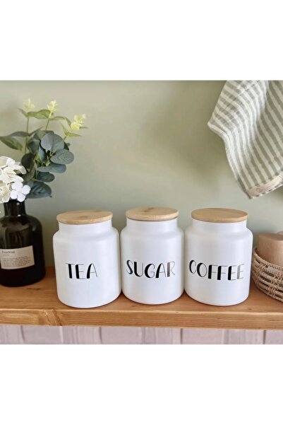 Kitchen Pembelia 3-Piece Glass Tea Sugar Coffee Jar Set with Bamboo Lid Tea Sugar Coffee Jar Set