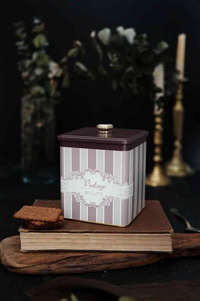 EVLE Er023-3j Elegance Biscuits Patterned Square Metal Storage Container 12x12 Cm