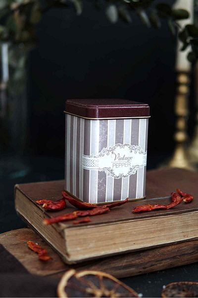 EVLE Er008-6l Elegance Pepper Patterned Square Metal Storage Container 8x8 Cm