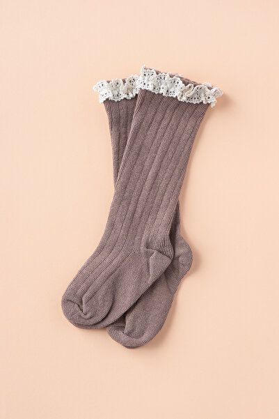Banamio Pipper Scalloped Frilly Knee Socks (BROWN)