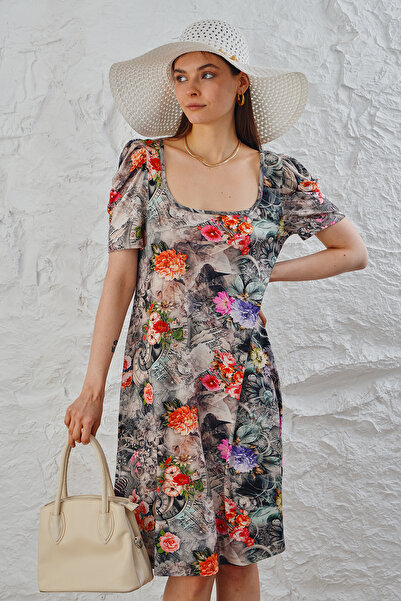 Avones Γυναικείο ψηφιακό εμπριμέ φόρεμα καρπούζι με μανίκια