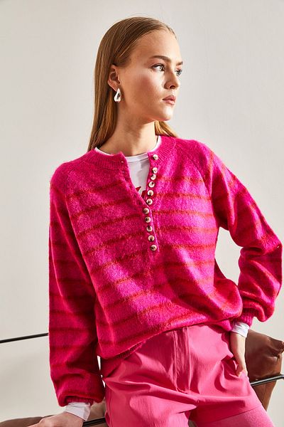 Bianco Lucci Women's Charmed Striped 11 Button Knitwear Sweater
