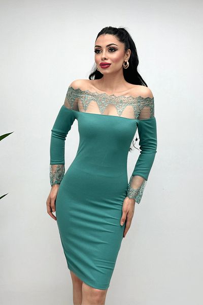 giyimmasalı Crepe Fabric Lace Detailed Dress - MINT GREEN