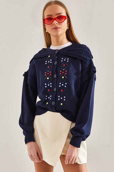 Bianco Lucci Strickcardigan mit besticktem Kragen und Detail für Damen