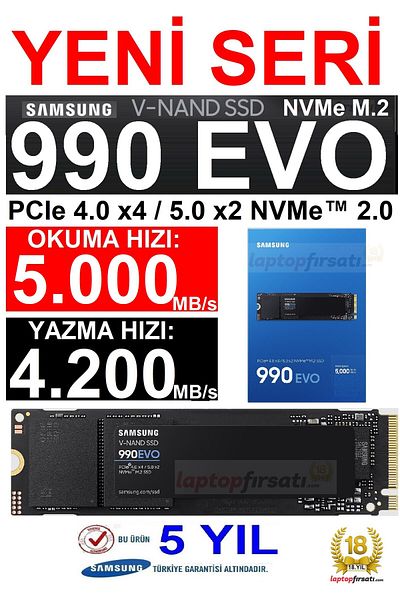 Samsung 990 EVO 1TB MZ-V9E1T0BW 5000MB-4200MBsn PCIe 4.0 x4 NVMe 2.0 M.2 SSD