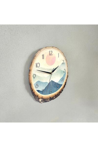 CajuArt Decorative Painting on a Log Mountains Sun Design Wall Clock Decor