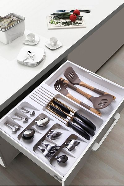 Nandy Home Λευκό συρτάρι Maxi - Ρυθμιζόμενη συρόμενη, έλκηθρο και θήκη για μαχαίρι