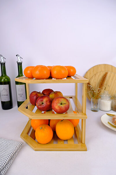 Digithome Bambu 3 Katlı Köşe Rafı Organizer Mutfak Düzenleyici Kahverengi - C/3 C1-1-289